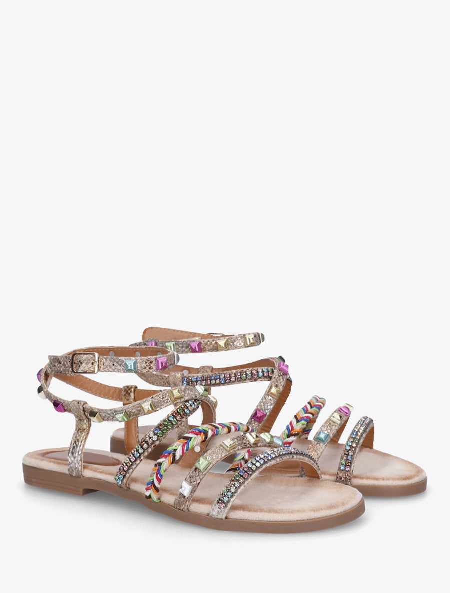 Nu-pieds à empiècement strass multicolore - Beige - 4