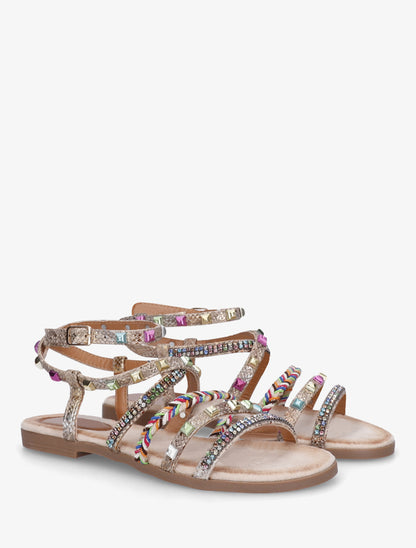 Nu-pieds à empiècement strass multicolore - Beige - 4