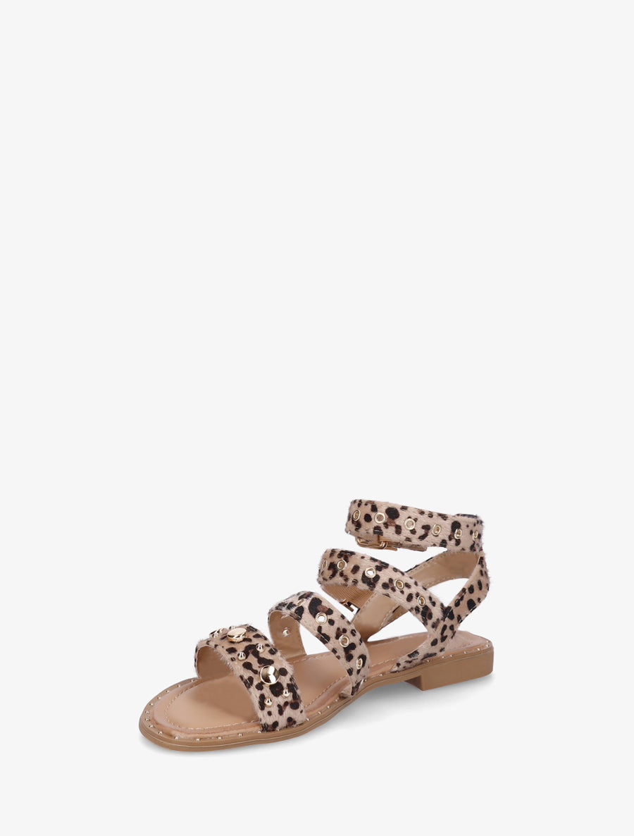 Nu-pieds motif léopard à brides à oeillets - Beige - 3