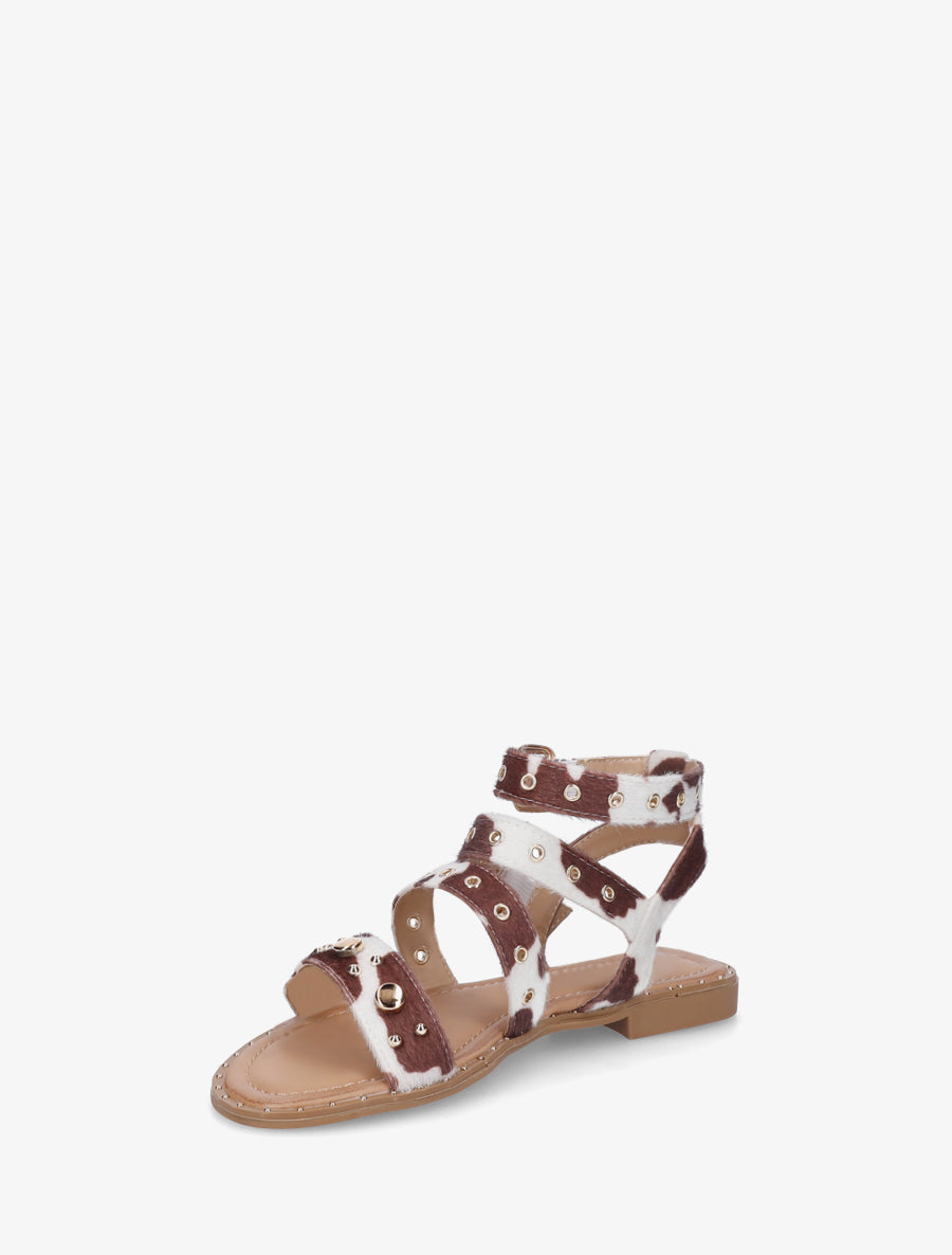 Nu-pieds motif vache à brides à oeillets - Marron - 3