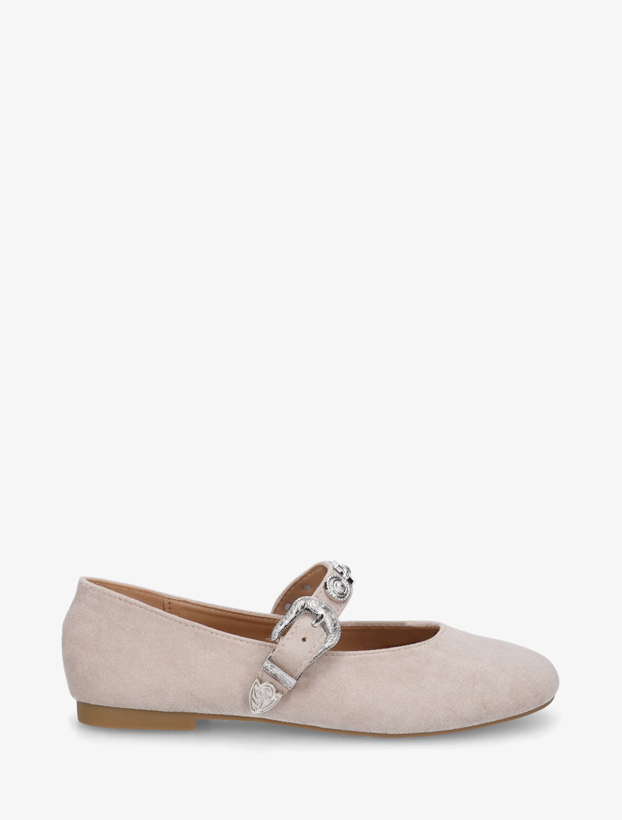 Ballerines en suédine à bride cloutée - Beige - 1