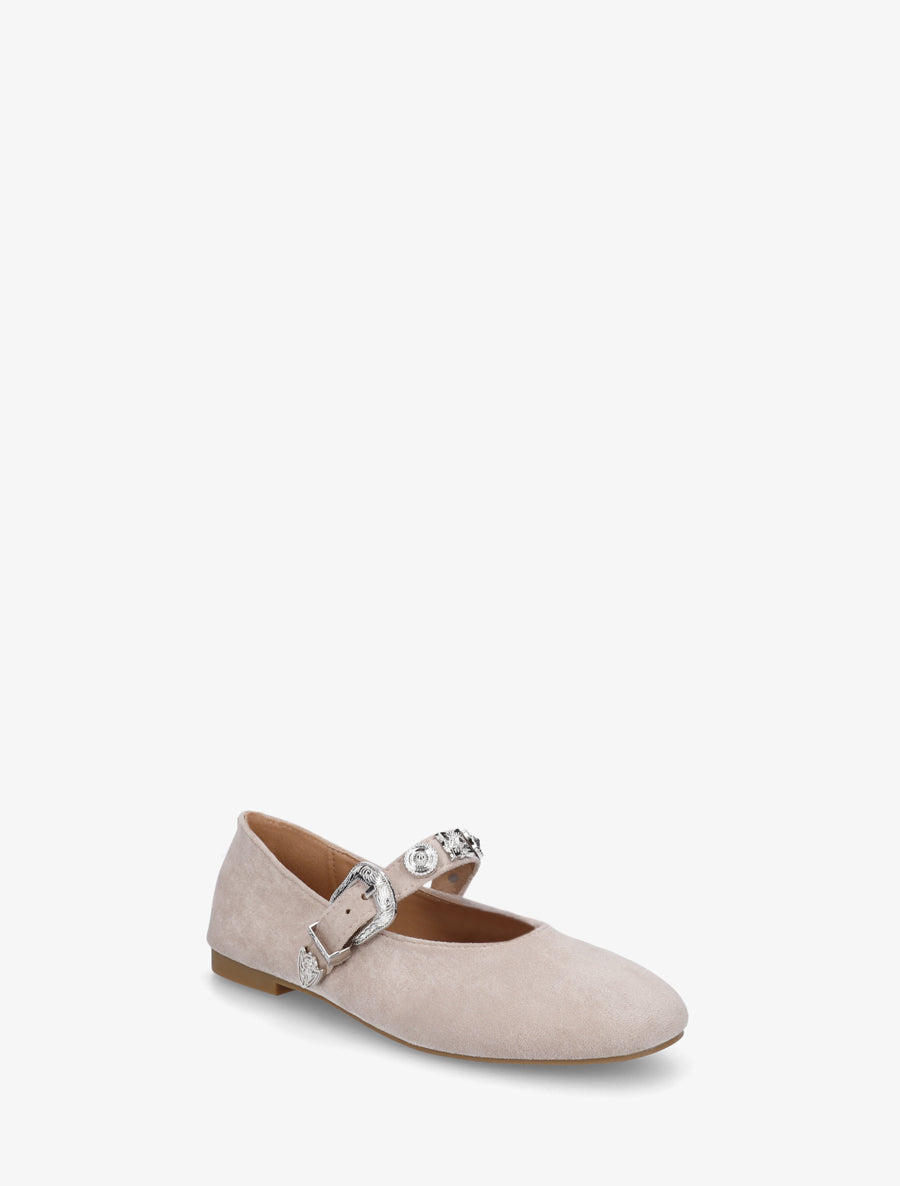 Ballerines en suédine à bride cloutée - Beige - 2