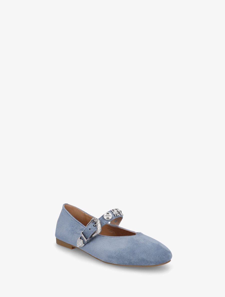 Ballerines en suédine à bride cloutée - Bleu - 2