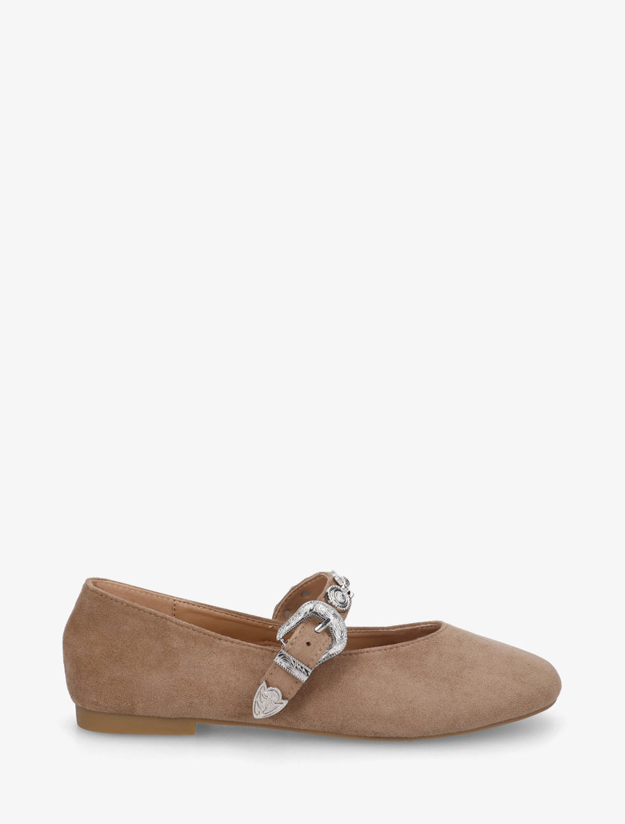 Ballerines en suédine à bride cloutée - Taupe - 1