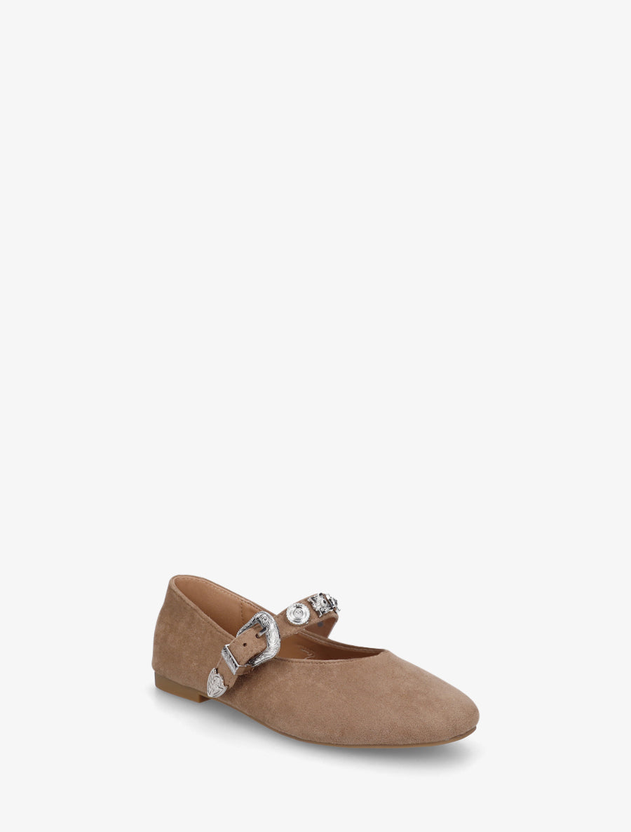 Ballerines en suédine à bride cloutée - Taupe - 2