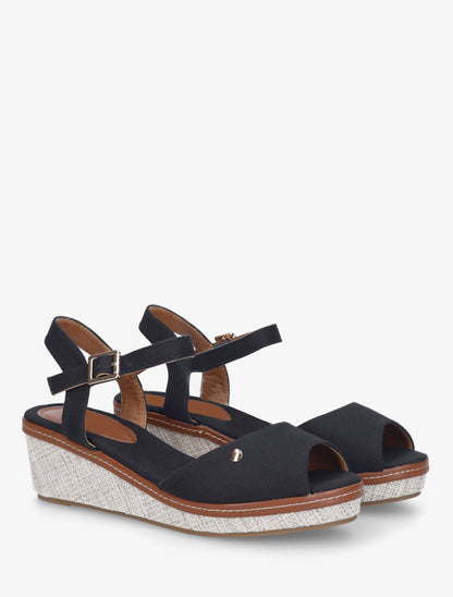 Sandales compensées en tissu - Noir - 4