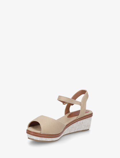 Sandales compensées en tissu - Beige - 3
