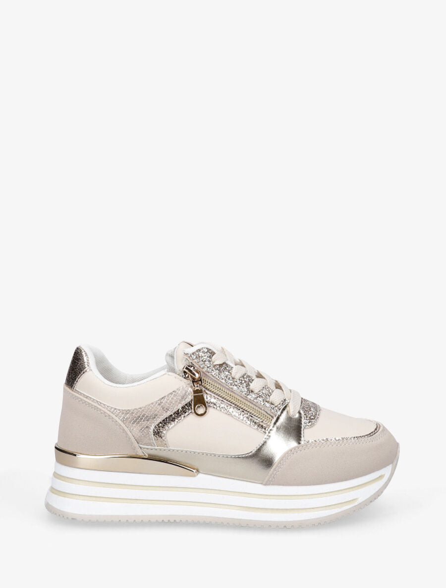 Baskets à zip et paillettes - Beige - 1