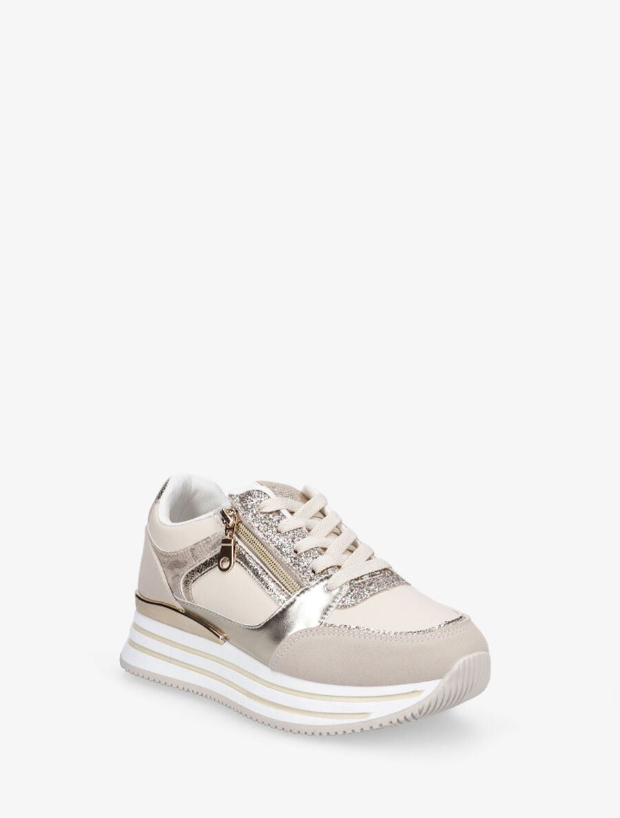 Baskets à zip et paillettes - Beige - 2