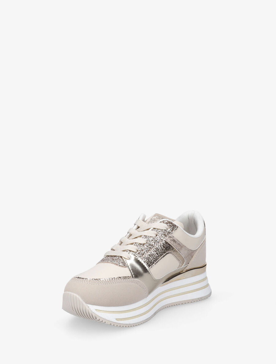 Baskets à zip et paillettes - Beige - 3