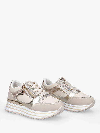 Baskets à zip et paillettes - Beige - 4