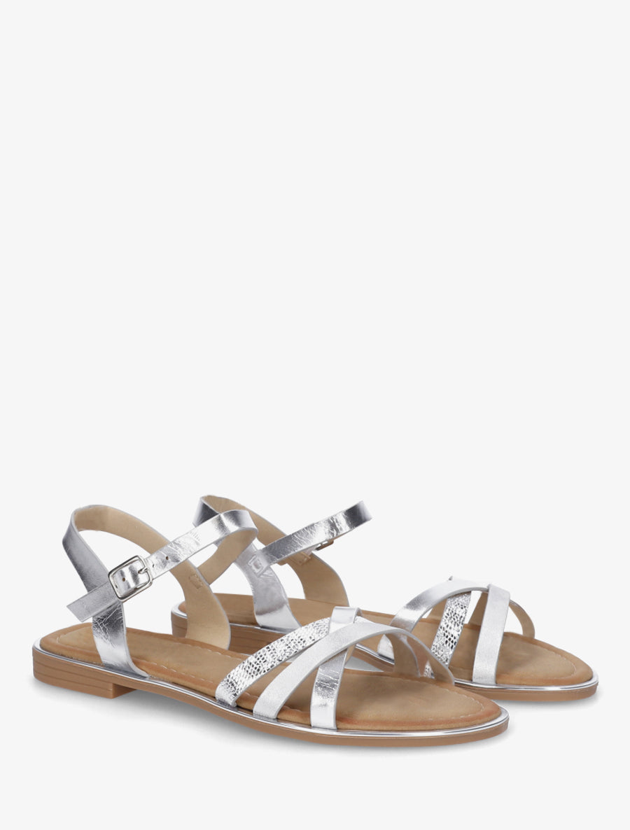 Nu-pieds croisés à brides fantaisies - Argent - 4