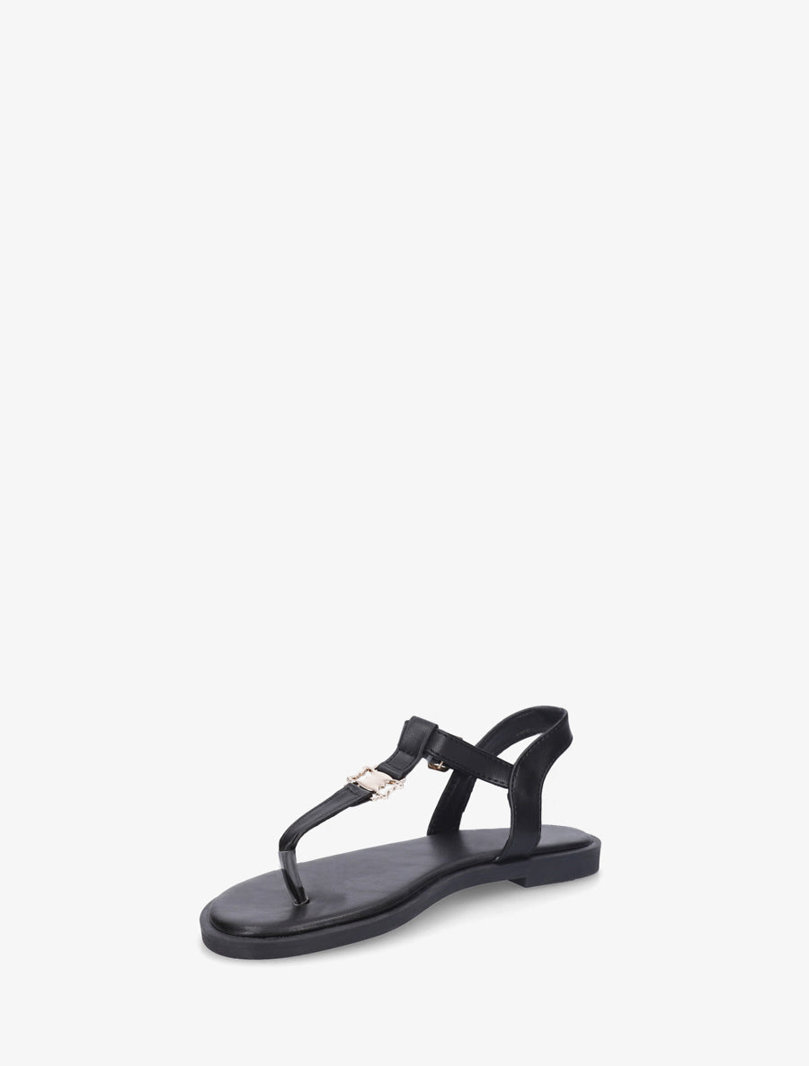 Nu-pieds à entredoigt et empiècement métal - Noir - 3
