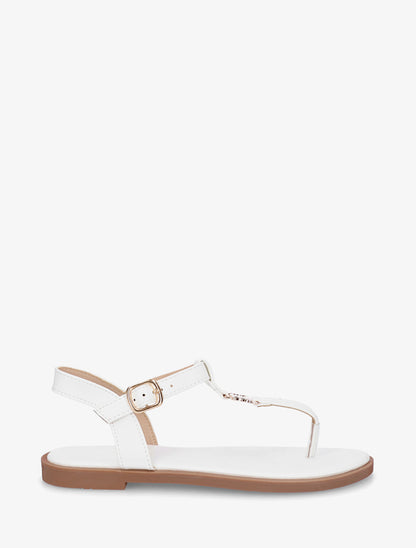 Nu-pieds à entredoigt et empiècement métal - Blanc - 1