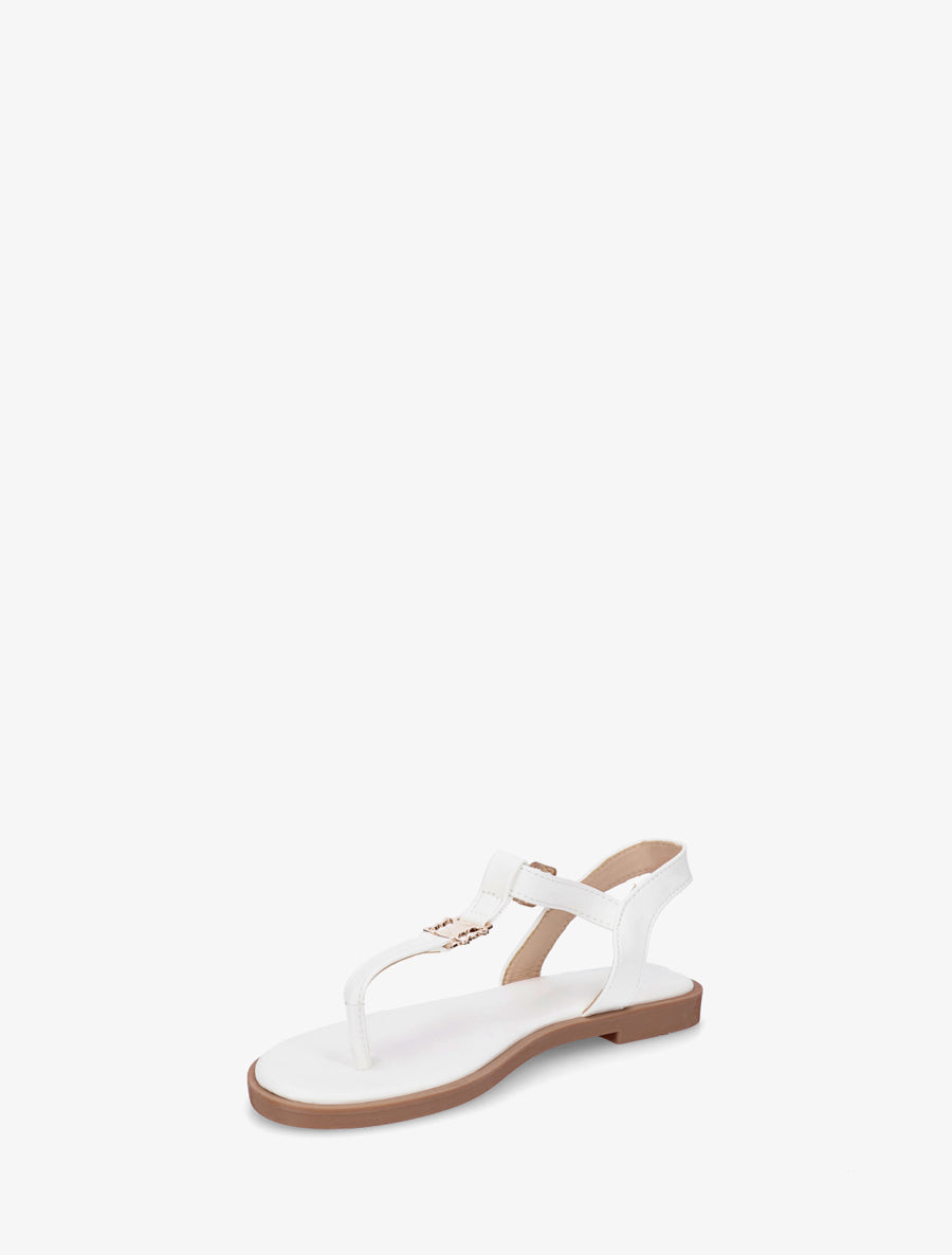 Nu-pieds à entredoigt et empiècement métal - Blanc - 3