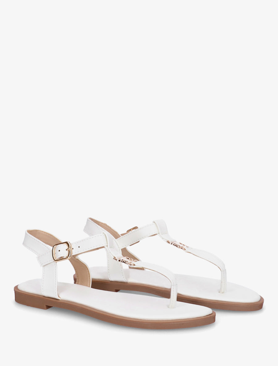 Nu-pieds à entredoigt et empiècement métal - Blanc - 4