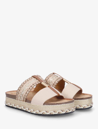 Mules fantaisies en raphia et suédine - Beige - 4