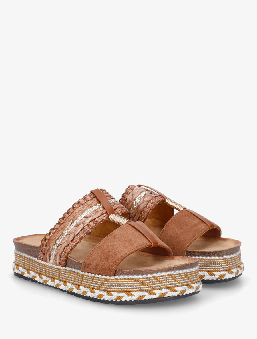 Mules fantaisies en raphia et suédine - Camel - 4