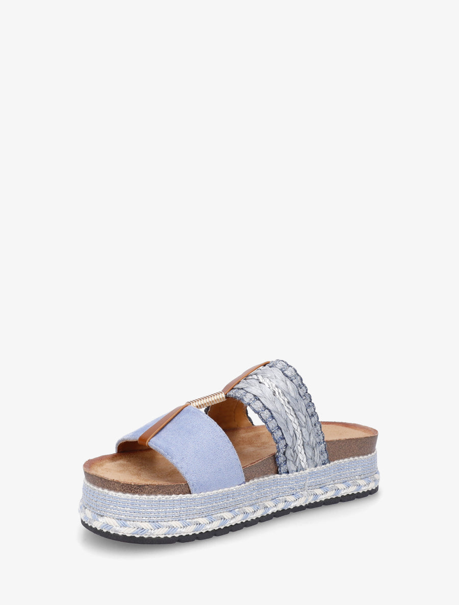 Mules fantaisies en raphia et suédine - Bleu pâle - 3