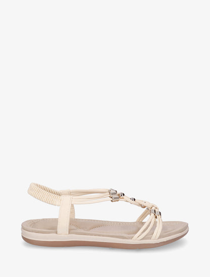 Sandales à bride élastiquée et perles - Beige - 1