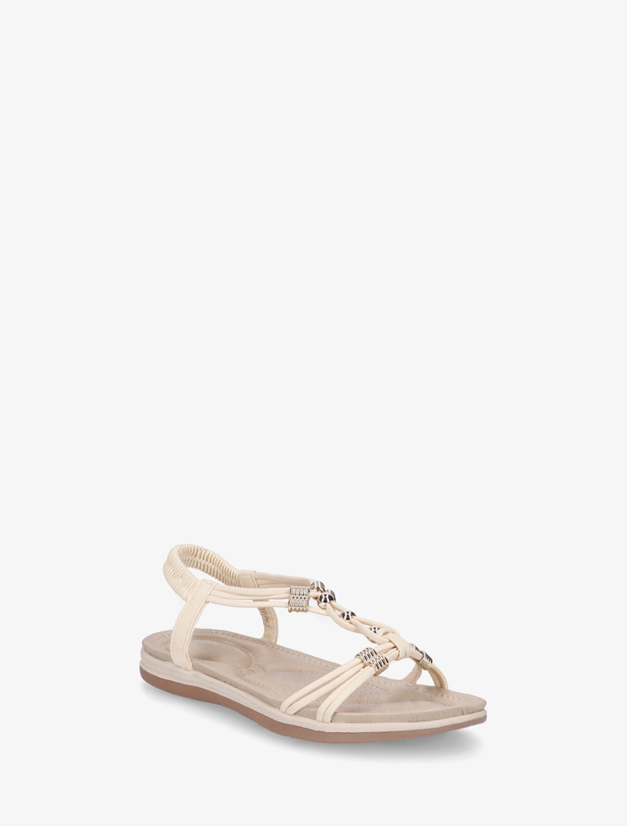 Sandales à bride élastiquée et perles - Beige - 2