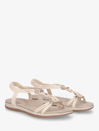 Sandales à bride élastiquée et perles - Beige - 4