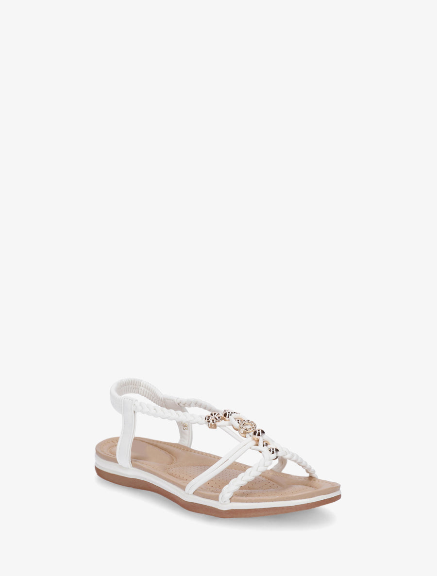 Sandales à empiècement bijoux et cheville élastiquée - Blanc - 2