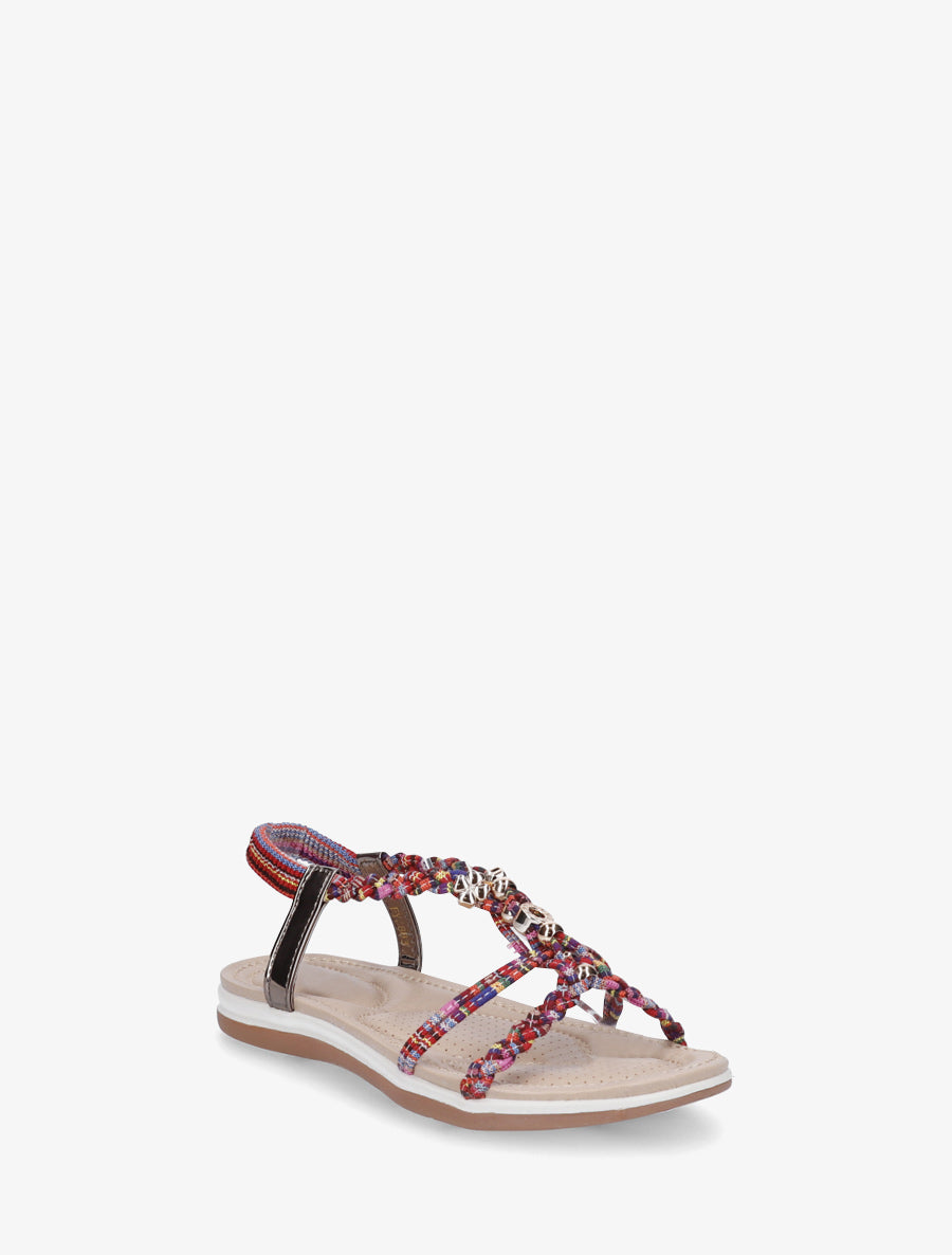 Sandales à empiècement bijoux et cheville élastiquée - Rouge - 2