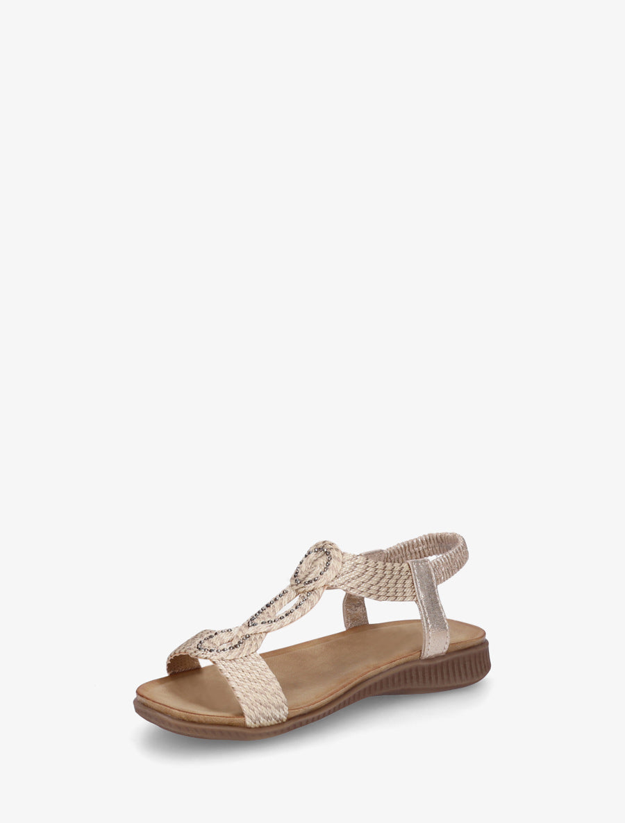 Sandales plates à brides en T stylisées - Beige - 3