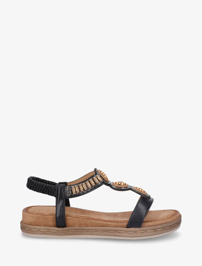 Nu-pieds à empiècement strass et perles en bois - Noir - 2