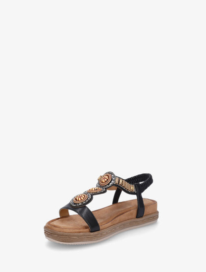 Nu-pieds à empiècement strass et perles en bois - Noir - 4