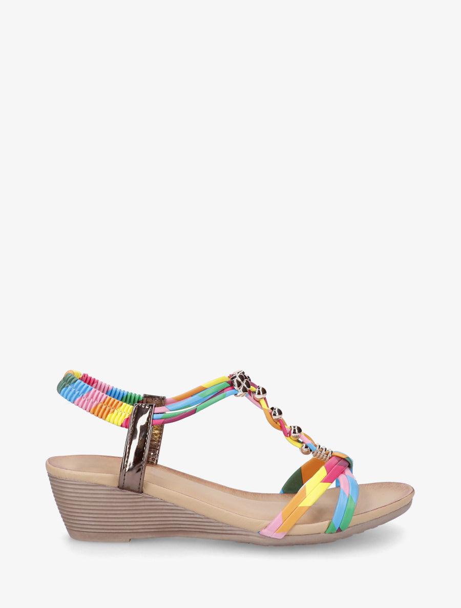 Sandales compensées à perles et bijoux - Rose - 1
