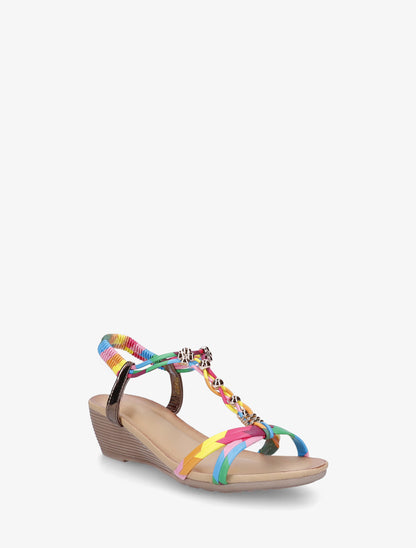 Sandales compensées à perles et bijoux - Rose - 2