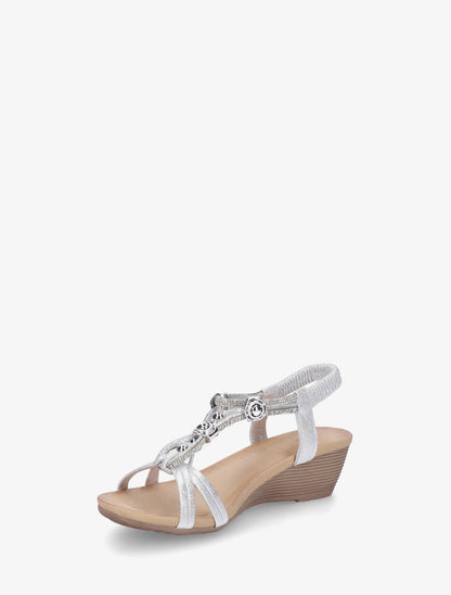 Sandales compensées à empiècement perles et strass - Argent - 3