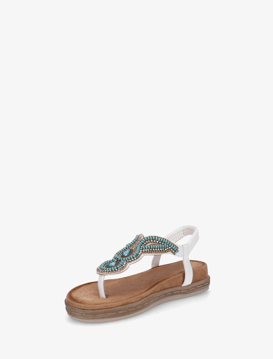 Nu-pieds à entredoigt et empiècement strass et perles - Blanc - 3