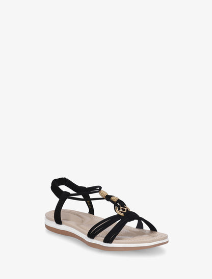 Sandales à perles en bois et cheville élastiquée - Noir - 2