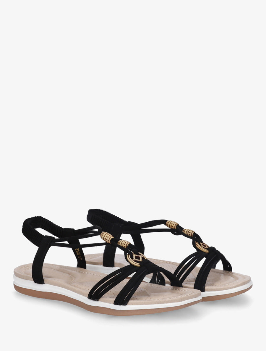 Sandales à perles en bois et cheville élastiquée - Noir - 4