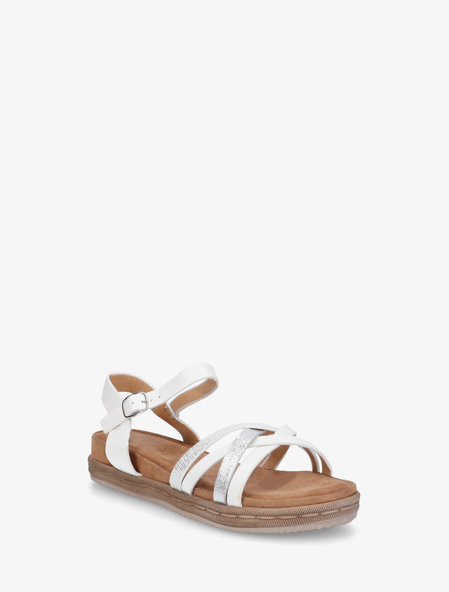 Nu-pieds à brides croisées effet irisé et python - Blanc - 2