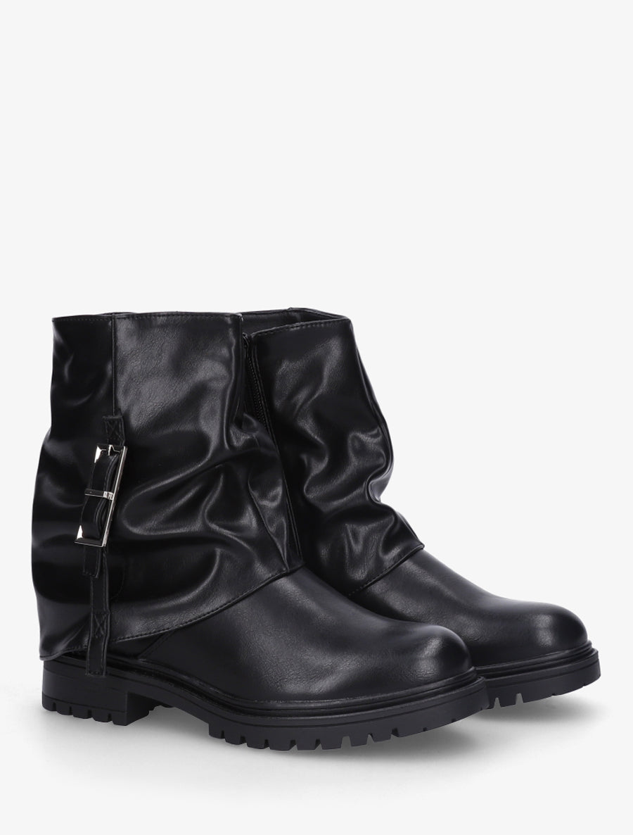 Bottines à revers effet froissé en simili - Noir - 4