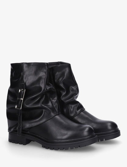Bottines à revers effet froissé en simili - Noir - 4
