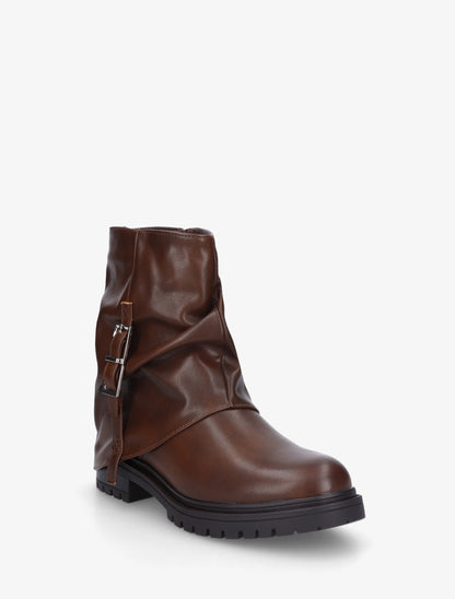 Bottines à revers effet froissé en simili - Marron - 2