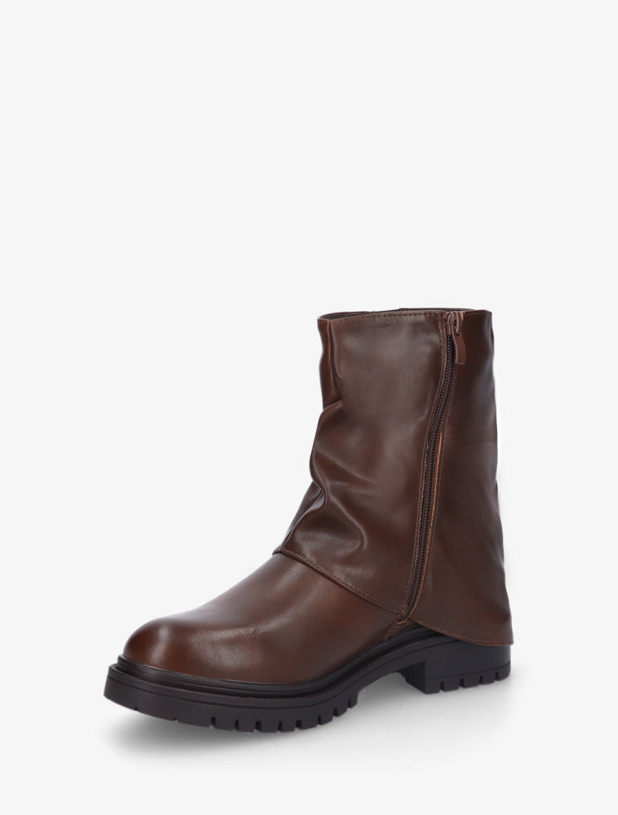 Bottines à revers effet froissé en simili - Marron - 3