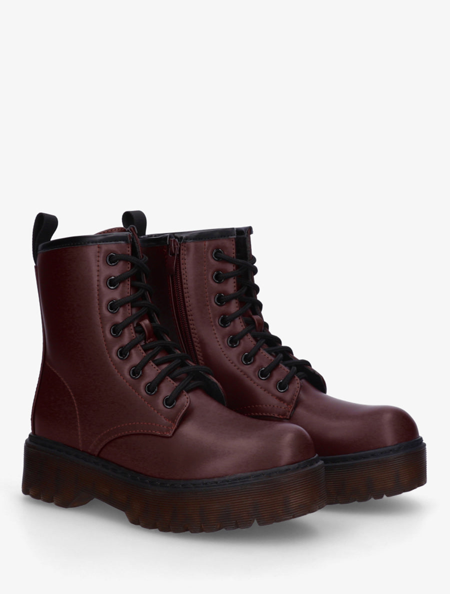 Boots style rangers à semelle crantée - Bordeaux - 4