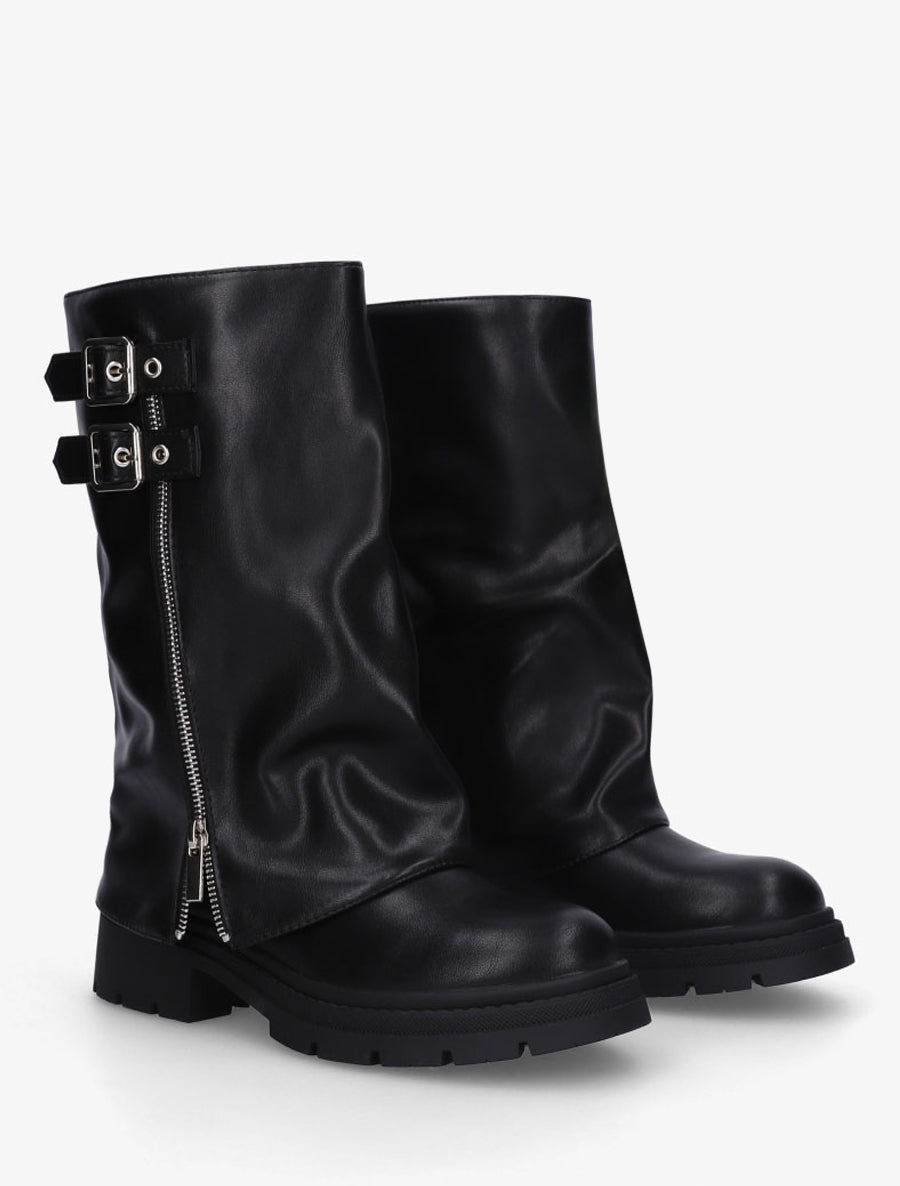 Bottes à revers zippé et double boucles - Noir - 4