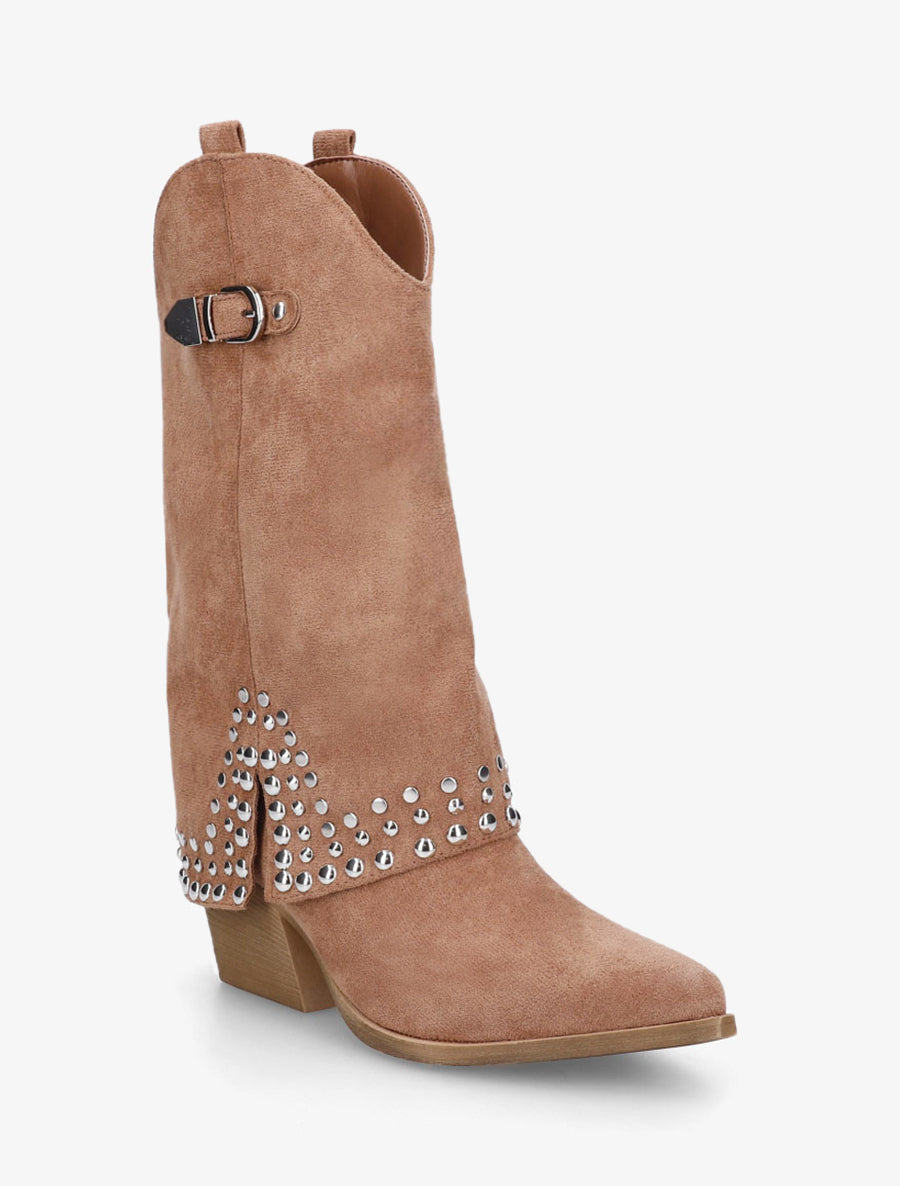Bottines style santiags à revers - Camel - 2