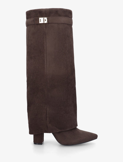 Bottes en suédine à revers - Marron - 1