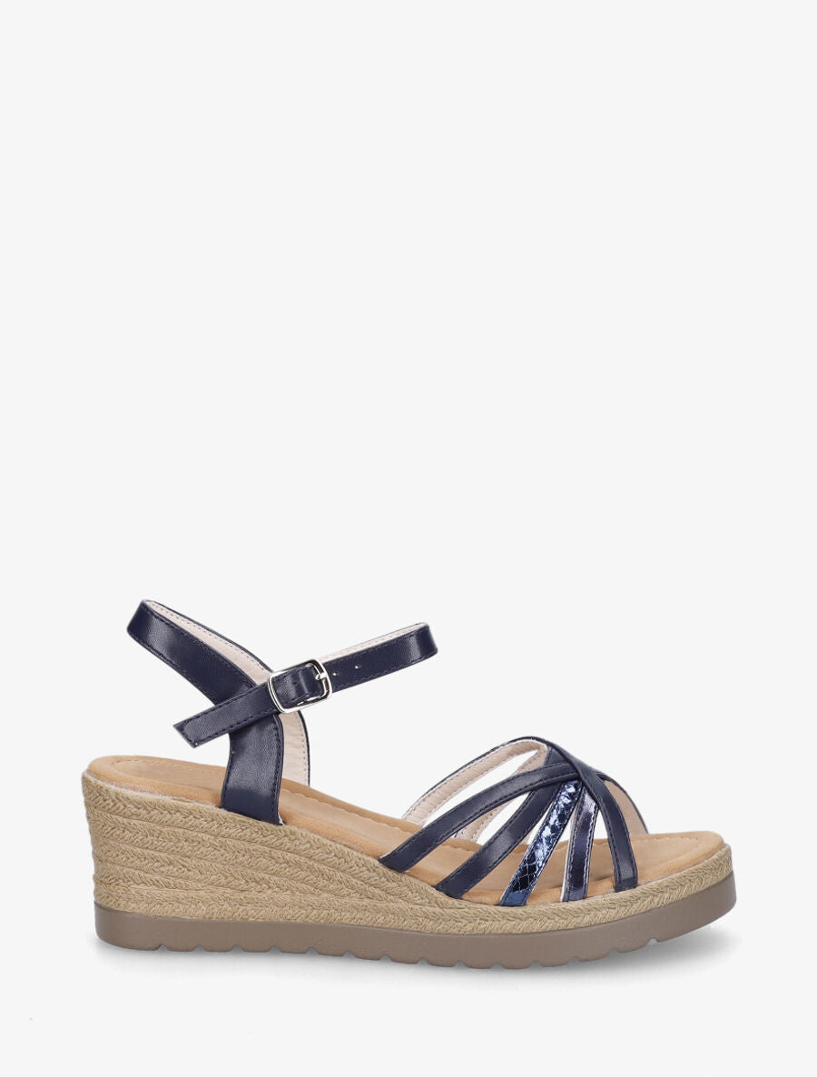 Sandales compensées brides croisées - Marine - 1