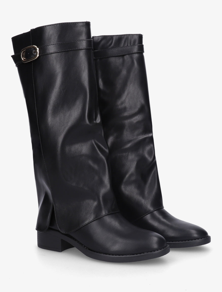 Bottes en simili à revers - Noir - 4