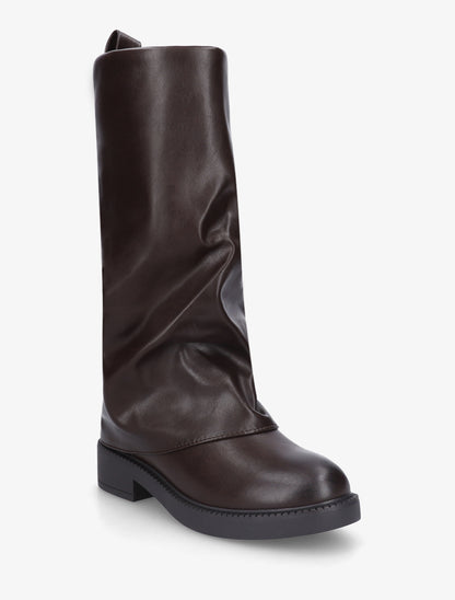 Bottes à revers basiques en simili - Marron - 2