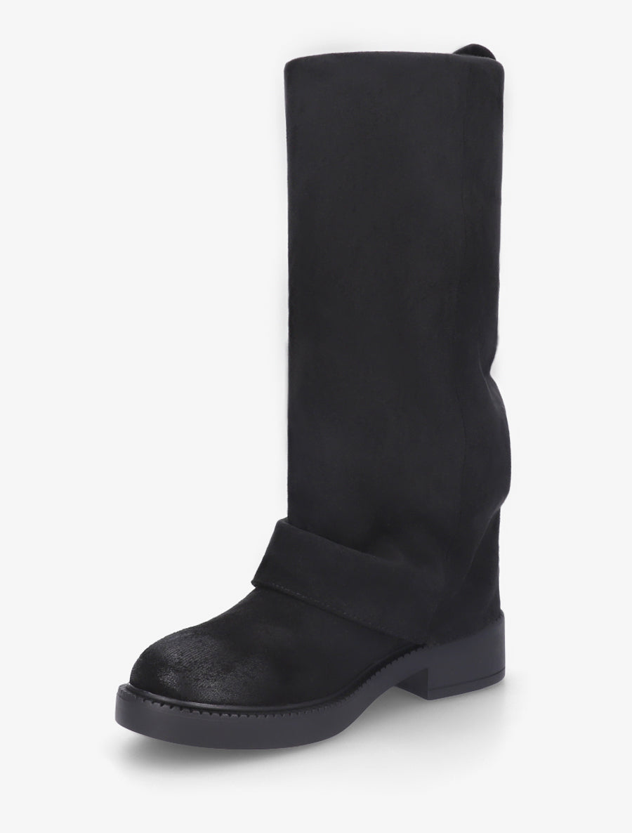 Bottes à revers basiques en suédine - Noir - 3